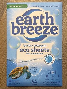 Earth Breeze Laundry Detergent Sheets. Fresh Scent. 2 Packs.